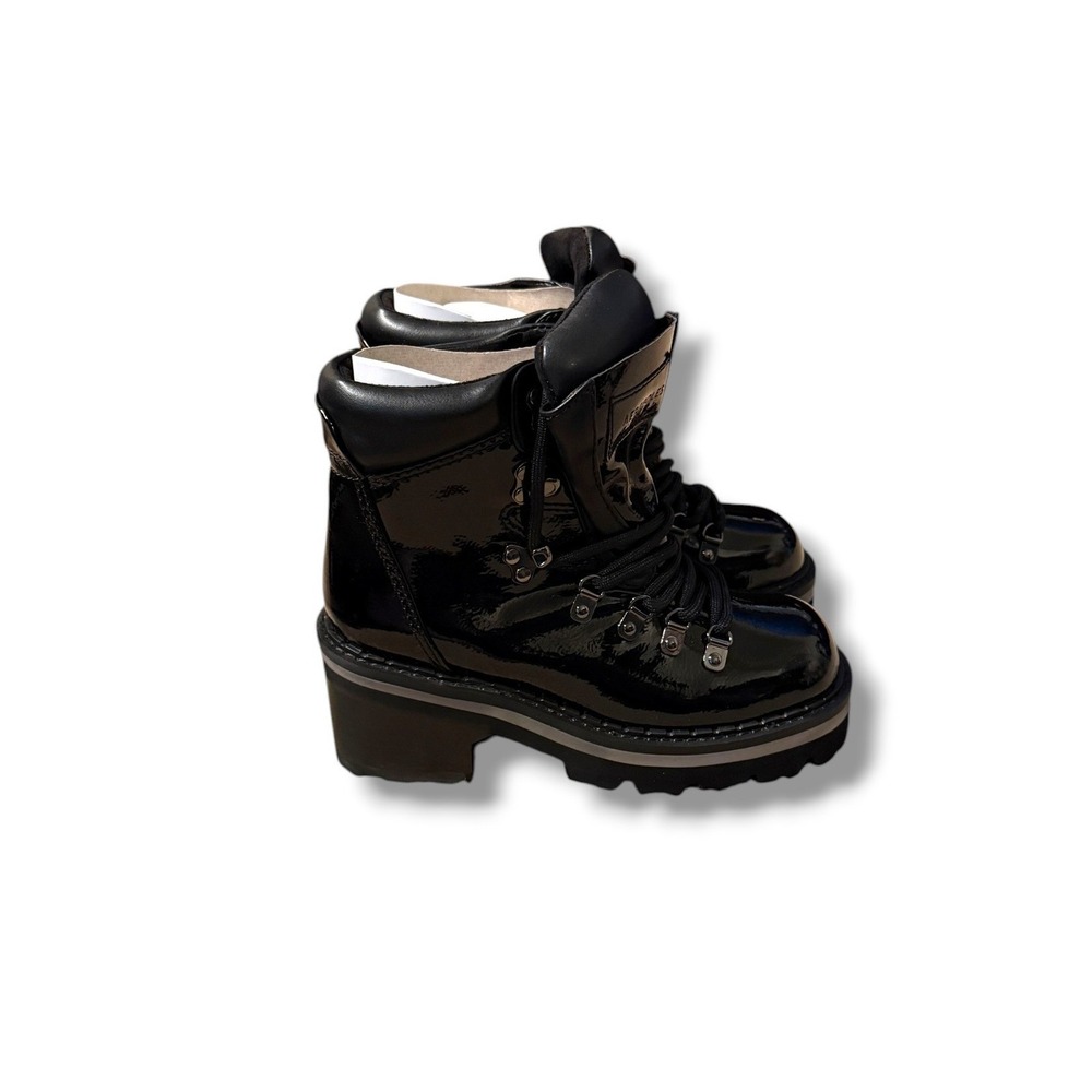 Aerosoles Kids Sky Boots Kids Size 1 Black Patent Combat Lug Sole Zipper NEW